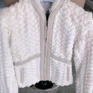 June Reversible Rabbit Fur/Leather Trim Jacket Size M. Gorgeous Rare,cream color
